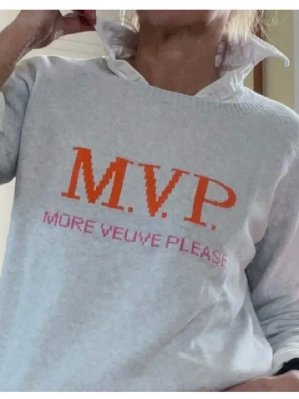 M.V.P. Crewneck Cotton Sweater - Light Gray with Orange & Pink Logo